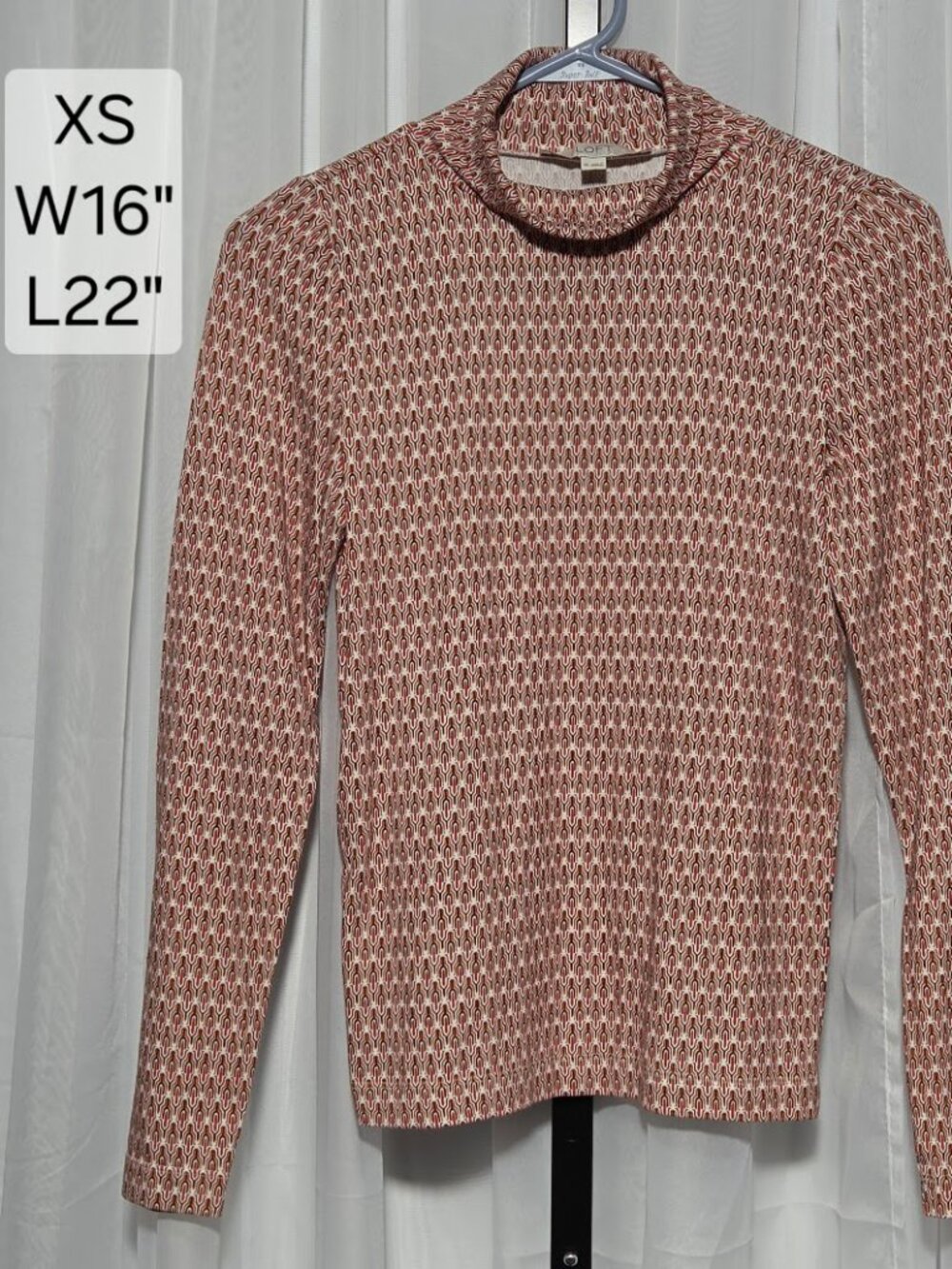 LOFT Red Geometric Mock Neck Long Sleeve Top Women's Size XS